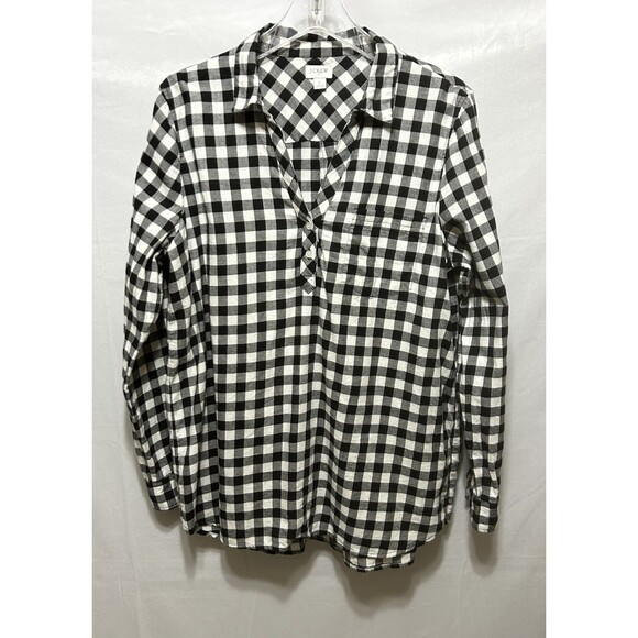 J. Crew Factory Tops - J.Crew Womens L Black Checkered Tunic Flannel Top